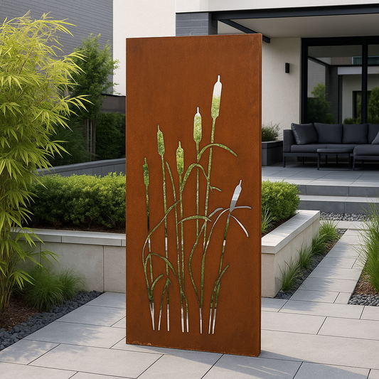 Edelrost Garten Sichtschutzwand  ' Rohrkolben ' , aus Metall 1mm