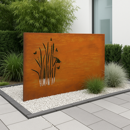 Edelrost Garten Sichtschutz Gräser mit Schmetterlinge und Schilf ,032006-1,Höhe75cm