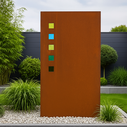 Garten Sichtschutzwand mit Farbige Glas , Rost