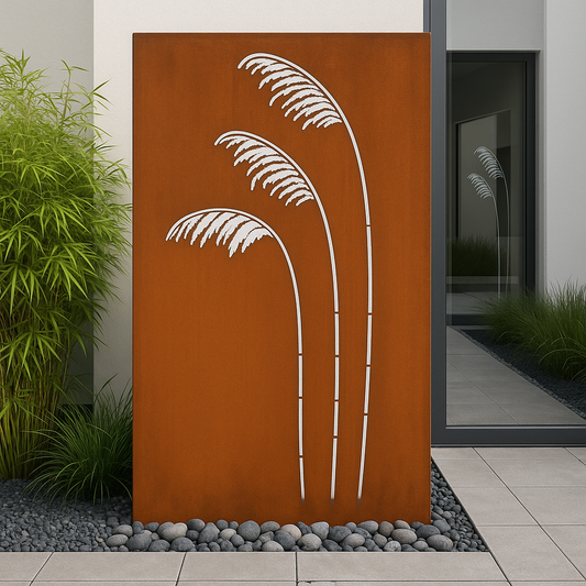 Edelrost Garten Schilf-Motiv Sichtschutz