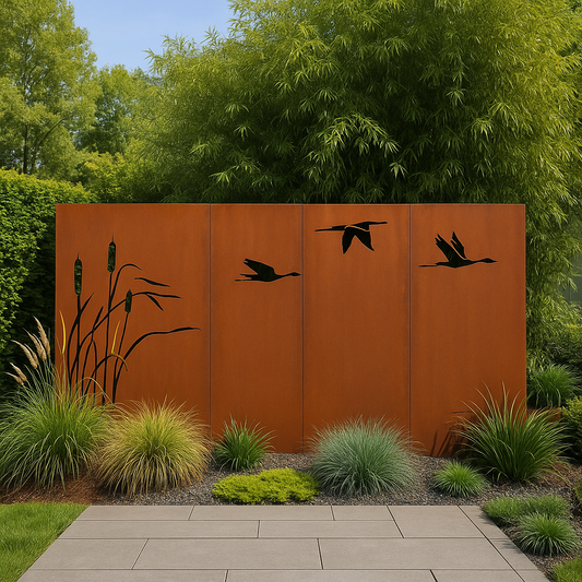 Edelrost Garten Sichtschutz aus Metall 1mm  Länge 375cm (75cm*5 St.)  032106