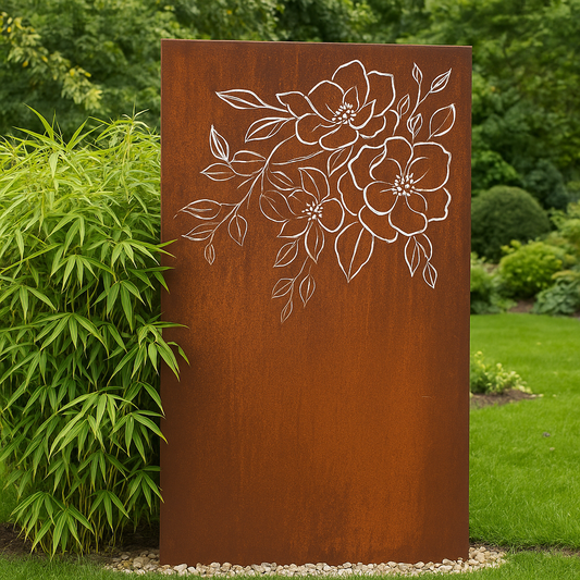 Edelrost Garten Sichtschutzwand ' Pfingstrosen ' aus Metall 1mm 032160