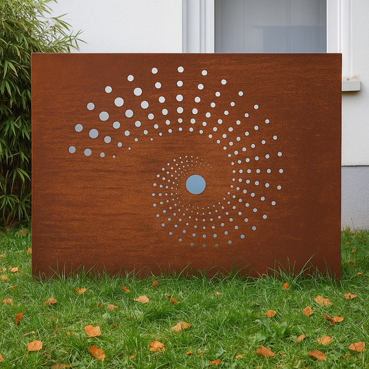 Paravent de jardin patiné mur d'intimité rouille avec décoration en verre 032101 : L150 H75cm