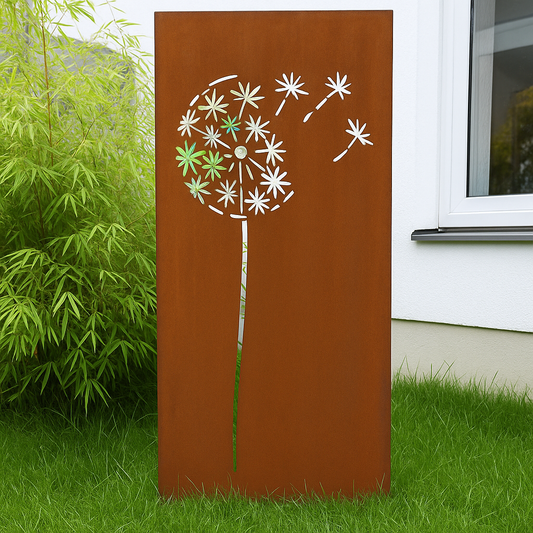Edelrost Garten Sichtschutzwand “ Löwenzahn ” aus Metall