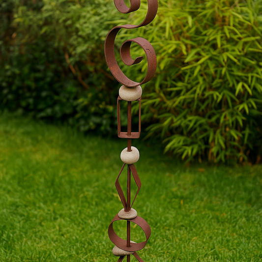Gartenstecker ,Rost , aus Naturstein und Metall , 029569