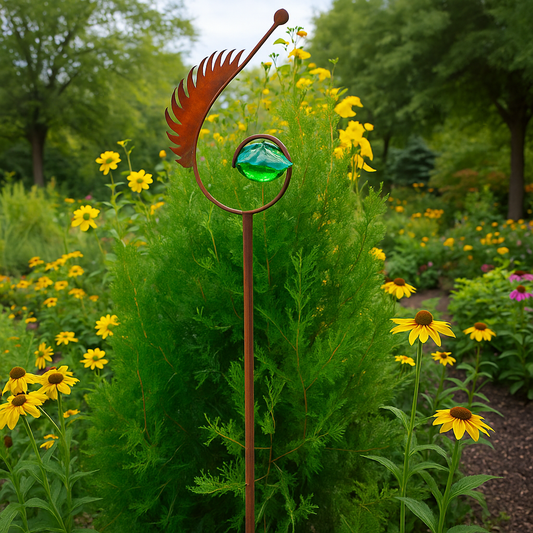 Piquets de jardin, décorations de jardin, piquets de lit, en verre et fer