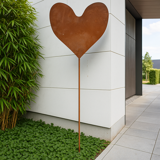 Edelrost Gartenstecker Herz aus Metall Gartendeko in verschiedenen Höhen