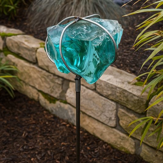 Gartenstecker , Glasdeko , Naturfarbe , hellblau，Höhe 110cm ，031256