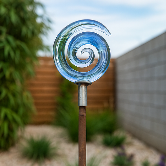 Edelrost Gartenstecker mit Glasdeko, Spirale , Glasdeko ,blau ,Höhe: 110cm