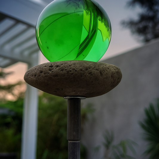 Edelrost Gartenstecker mit Glaskugel 6cm grün  ， 030798