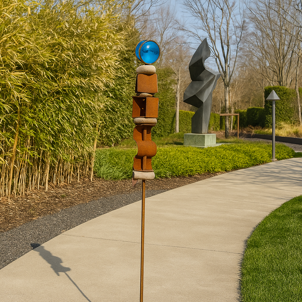 Edelrost Gartenstecker H106cm mit Glaskugel 6cm für Garten und Terrasse