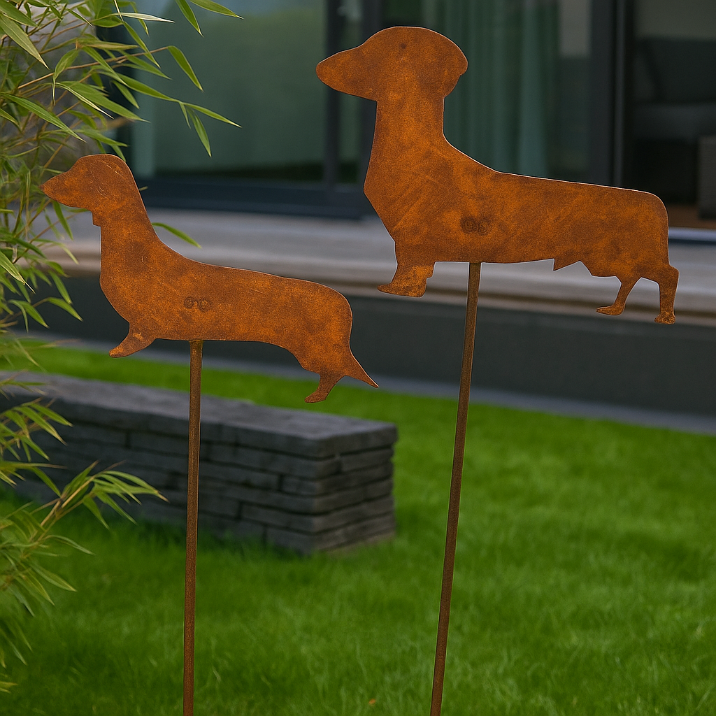 2 pcs. Bouchons de jardin, chien patiné. H110*20cm