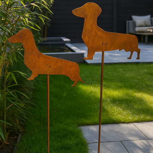 2 pcs. Bouchons de jardin, chien patiné. H110*20cm