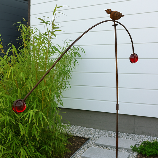 Gartenstecker Rost mit Glaskugel Glasdeko , Rot ,Höhe: 150 cm