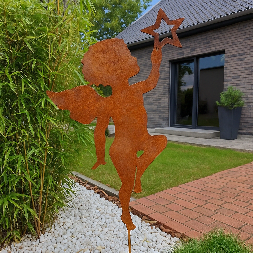 Edelrost Gartenstecker Beetstecker Engel aus Metall 2mm, 031203 ,Höhe 98cm