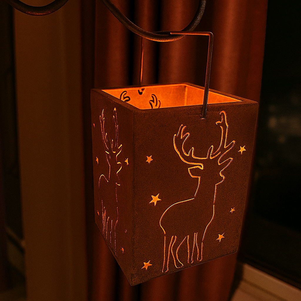Edelrost Gartenlaterne Kerzenlaterne Windlicht Kerzenhalter für Garten & Terrasse , Hirsch