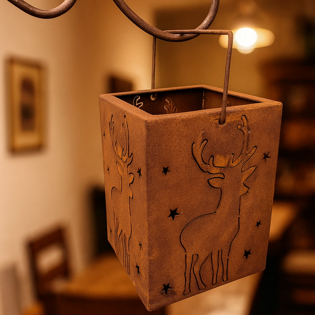 Edelrost Gartenlaterne Kerzenlaterne Windlicht Kerzenhalter für Garten & Terrasse , Hirsch