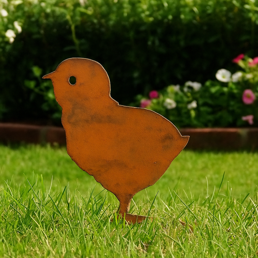 Edelrost  Gartendeko , Küken aus Metall , Handarbeit  10.5*12cm 030617