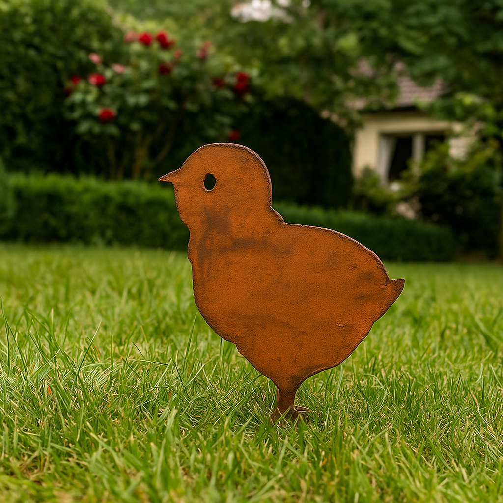 Edelrost  Gartendeko , Küken aus Metall , Handarbeit  10.5*12cm 030617