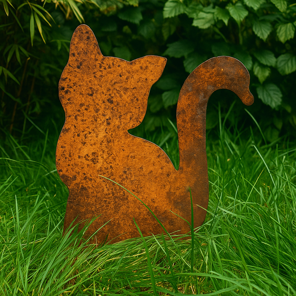 Edelrost Garten Katze aus Metall Gartendeko ，031625