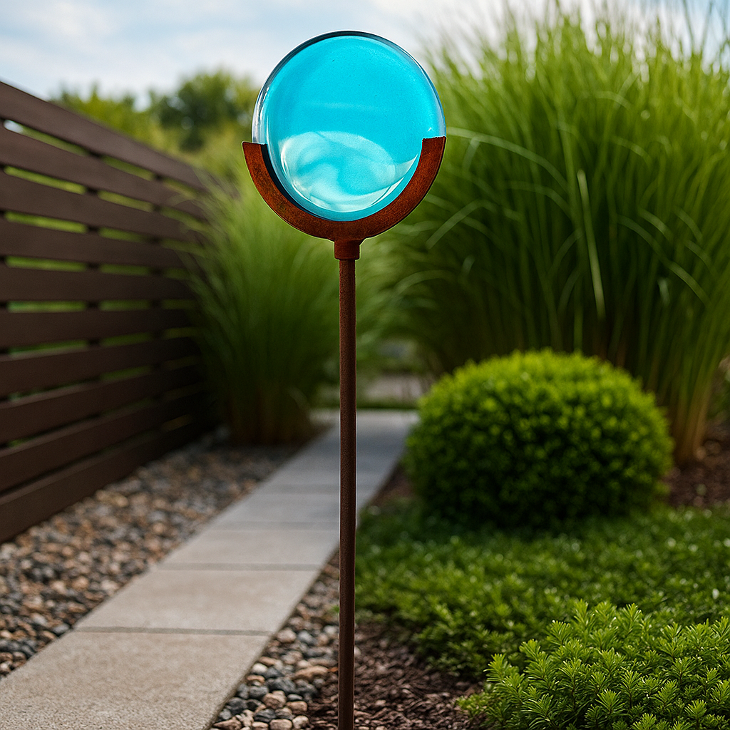 Edelrost tuinsteker met glasdecoratie voor tuin en terras, 032281