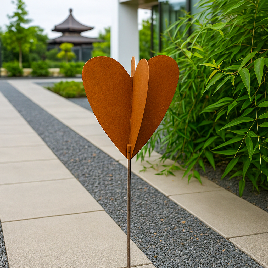 Edelrost Gartenstecker Herz aus Metall Gartendeko,032290, 3D