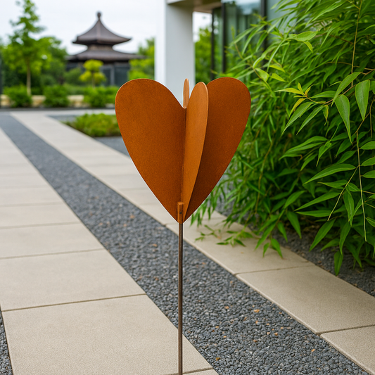 Edelrost Gartenstecker Herz aus Metall Gartendeko,032290, 3D