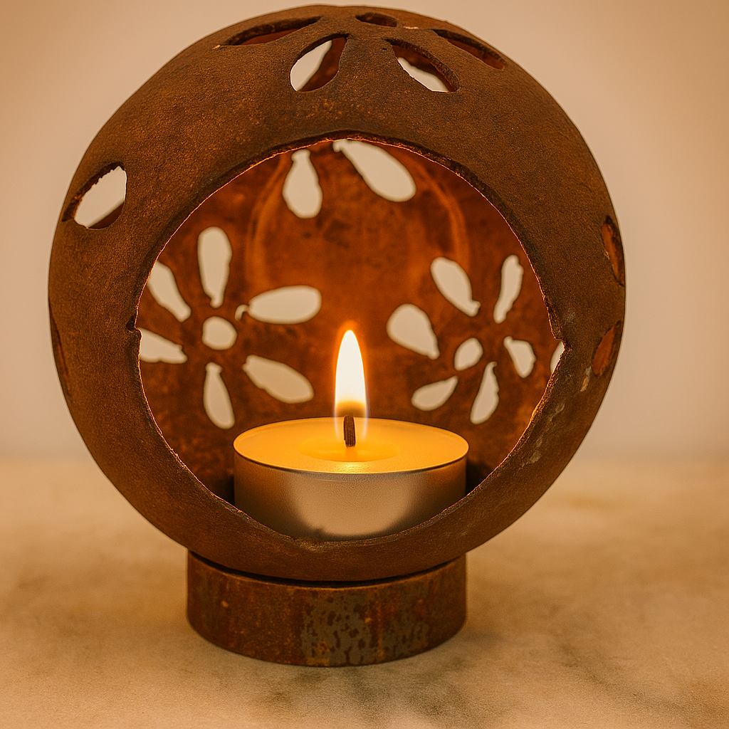 Kerzenschale Kerzenständer Rost Gartenkugel ，aus Metall