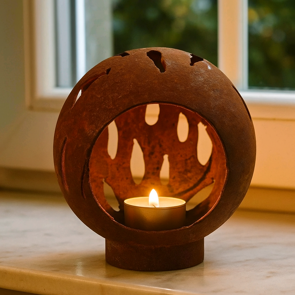 Kerzenschale Kerzenständer Rost Gartenkugel ，aus Metall