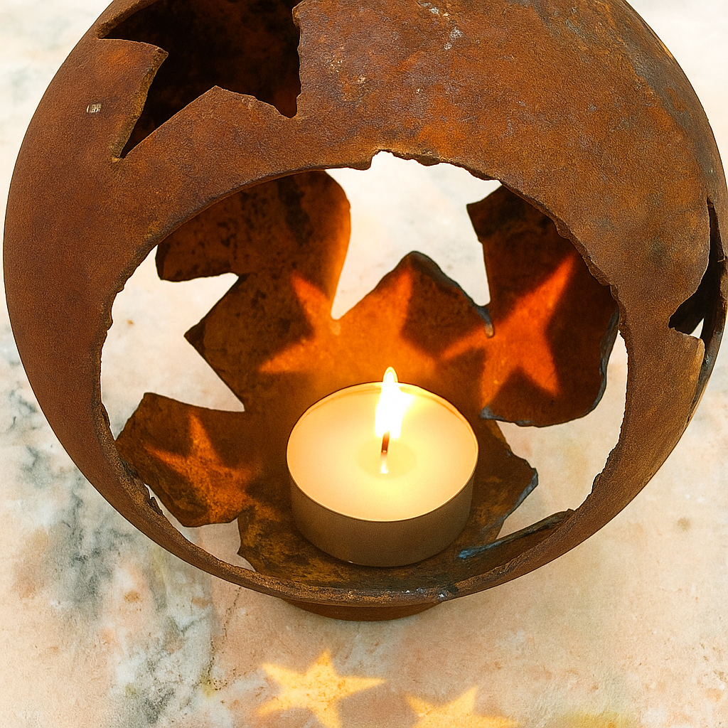 Kerzenschale Kerzenständer Rost Gartenkugel ，aus Metall
