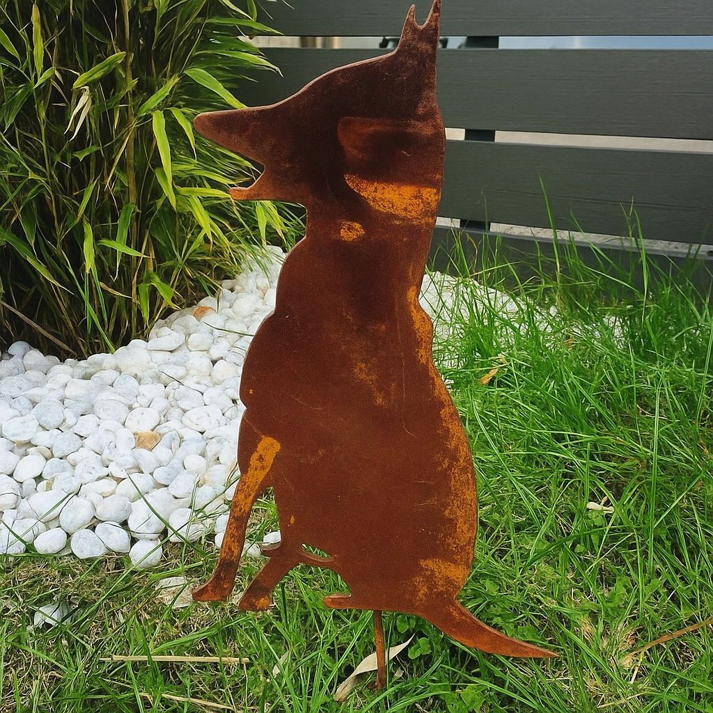 Edelrost GartenHund Gartenstecker ，Höhe 33.5cm