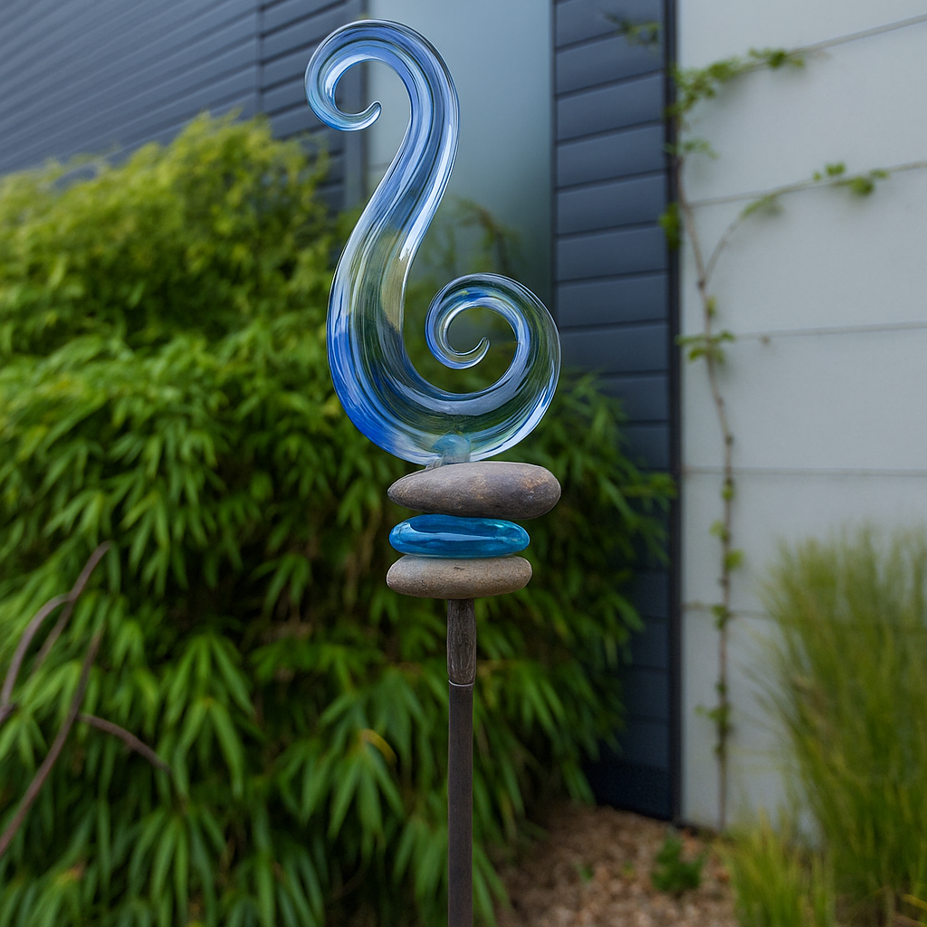 Edelrost tuinprikker van metaal en glas, steen