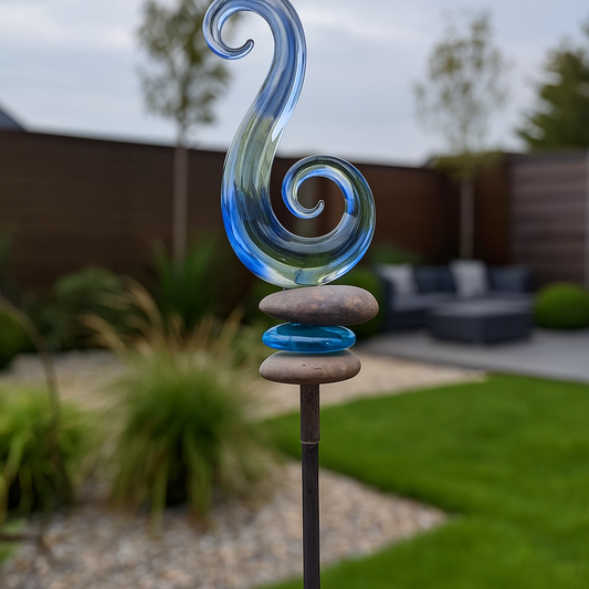 Edelrost Gartenstecker aus Metall und Glas ，Stein