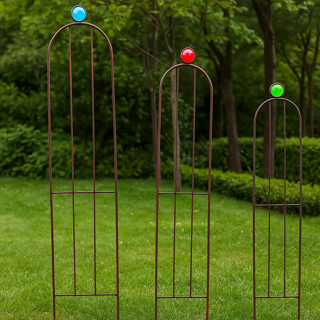 Garten Edelrost Rankgitter aus Metall， Rankhilfe Rosenbogen mit Glaskugel