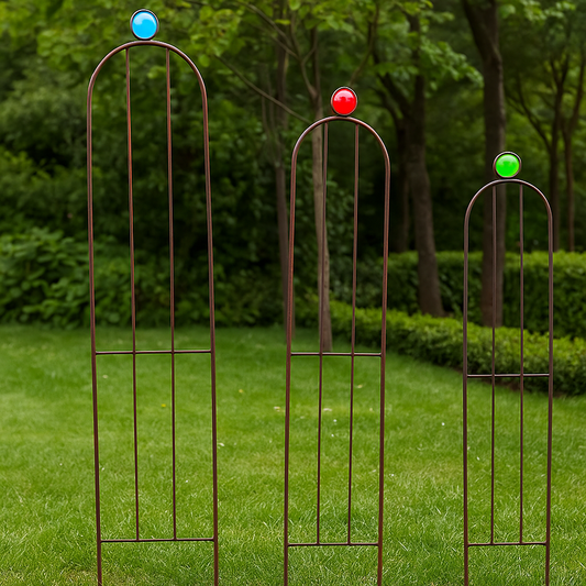 Garten Edelrost Rankgitter aus Metall， Rankhilfe Rosenbogen mit Glaskugel