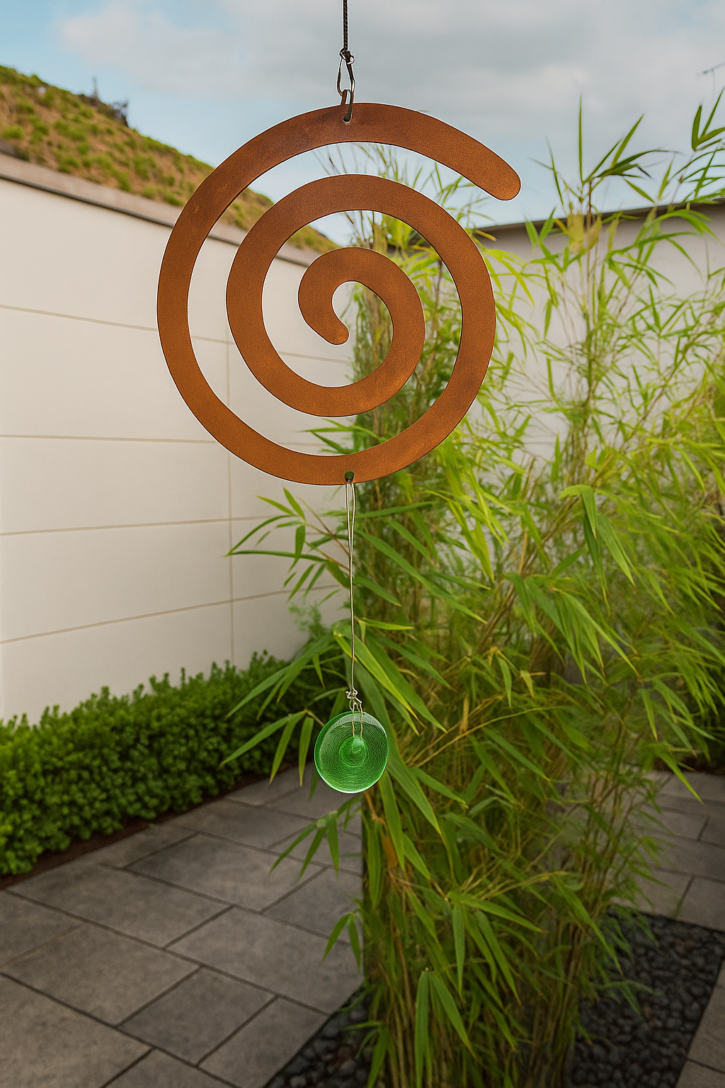 Edelrost garden spiral decoration metal with glass hanging decoration031283 green W22cm