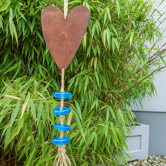 Noble rust hanging heart decoration made of metal rust with glass decoration W16 H80cm 0.3 kg, 032185