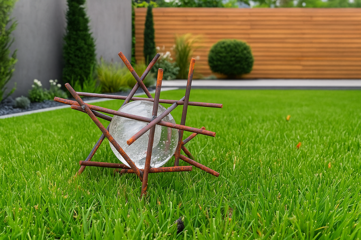 Edelrost Garteninspiration Dekoration mit Glaskugel   029020 , 20cm