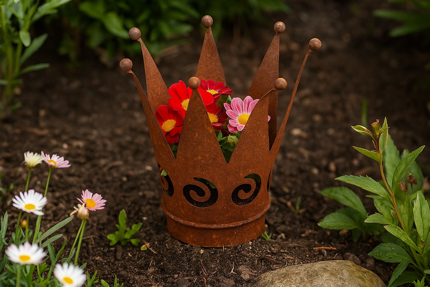 Noble rust candlestick stand metal plant bowl garden decoration H19 * 16 * 9.5cm