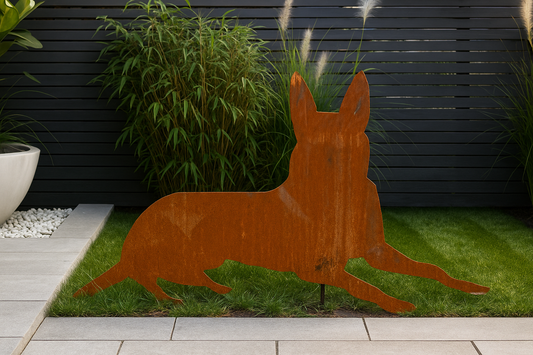 Edelrost Garten Hund Figuren Gartenstecker，Höhe: 55 cm， 031867