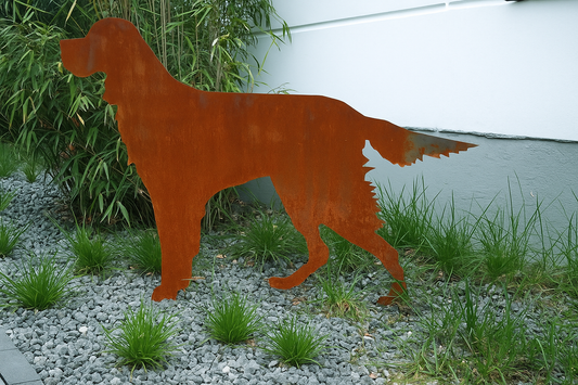 Edelrost Garten Hund aus  Metall Gartenstecker Höhe: 60 cm，031872