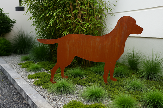 Edelrost Garten Hund  aus Metall 1mm ,Gartenstecker ,Höhe: 60 cm, 031873