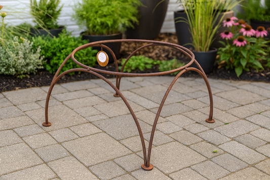 Zen Man rust garden stand for fire bowl plant bowl