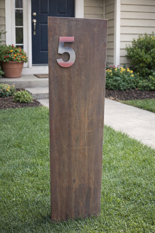 Edelrost 3D Tafel aus Normaler Stahl 1mm , Hausnummer  aus Edelstahl