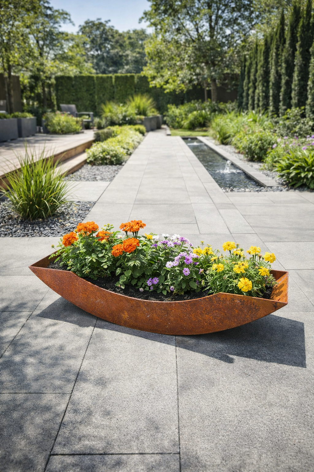 2St. in Set Edelrost Garten Blumentopf aus Metall 032286 ，klein ，52 cm lang，7 cm hoch