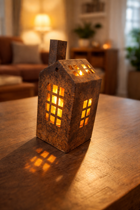 Gartendeko, Kerzenständer,Innendekorationen, Weihnachtsdekorationen ,Haus ,aus Metall , Höhe: 14cm ， 032177