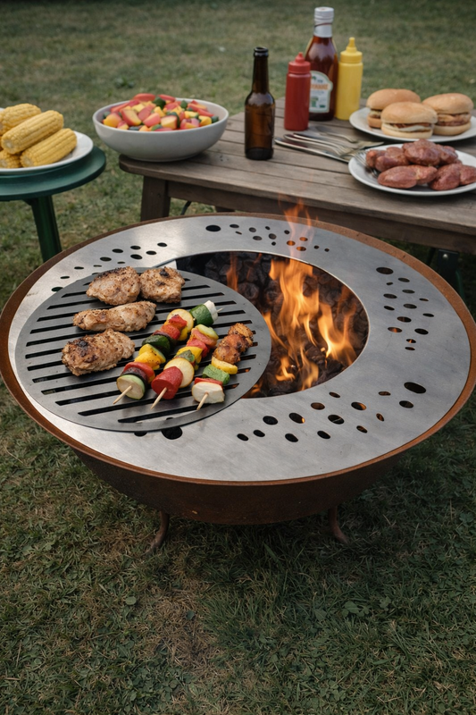 Feuerschale 60cm mit Edelstahl 1.7mm Grill ，BBQ,  1 set