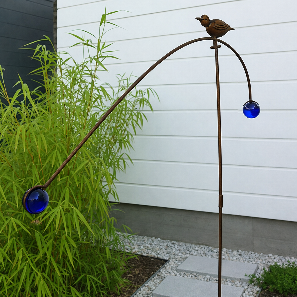 Clavo de jardín de óxido con bola de vidrio decoración de vidrio, rojo, altura: 150 cm