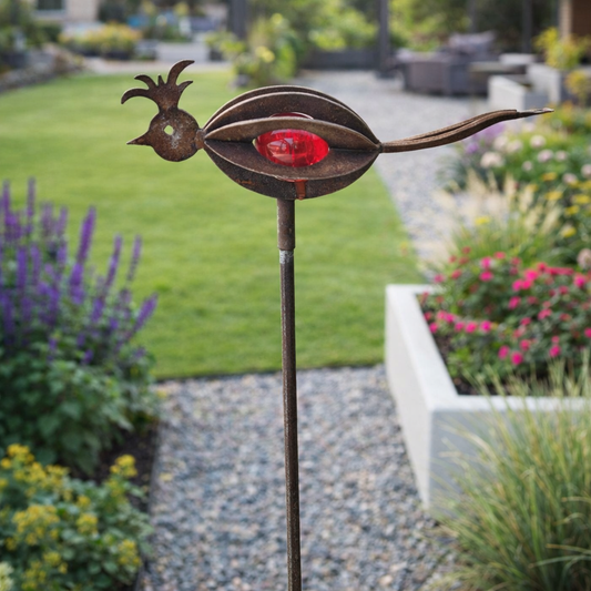 Die einzige ！Edelrost Gartenstecker Vogel , Gartendeko aus Metall , Glaskugel
