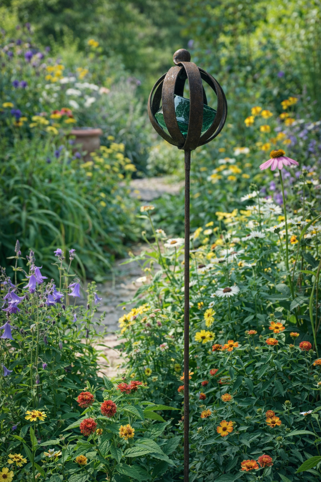 Die einzige ！Edelrost Gartenstecker  , Gartendeko aus Metall ，Glas